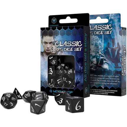 Q Workshop classic RPG black and white dice (7 pack)