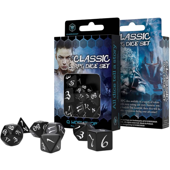 Q Workshop classic RPG black and white dice (7 pack)