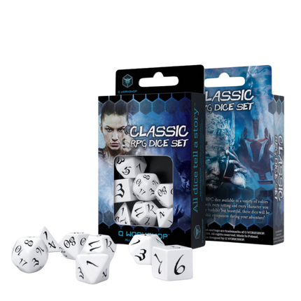 Q Workshop classic RPG white and black dice (7 pack)