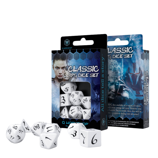 Q Workshop classic RPG white and black dice (7 pack)