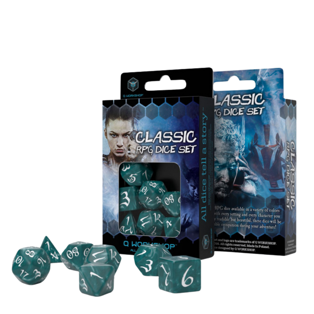 Q Workshop classic RPG Stormy and white dice (7 pack)
