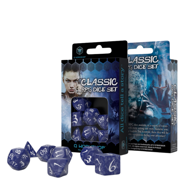 Q Workshop classic RPG cobalt and white dice (7 pack)