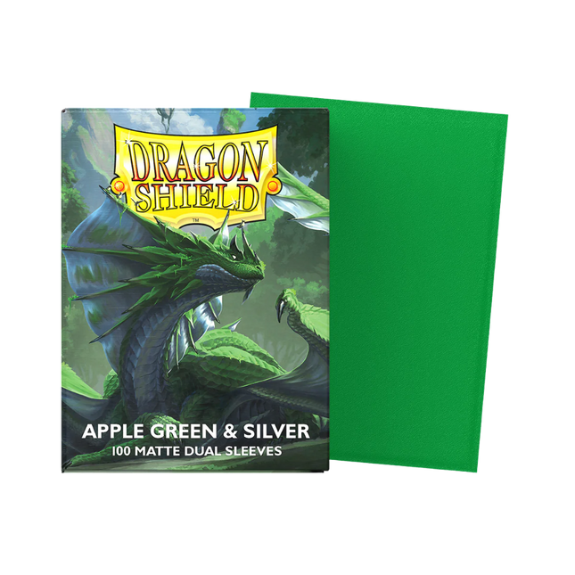 Dragon Shield: Standard Sleeves [Matte Dual] (100 Sleeves) - Apple Green & Silver product photo