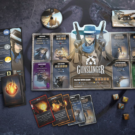 Dice Throne Gunslinger hero board with cards and dice - House of Games