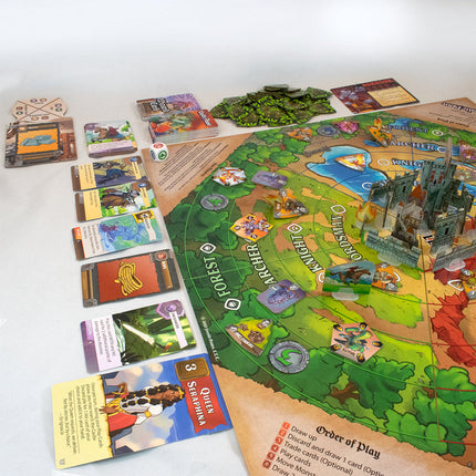 Castle Panic 2nd Edition board set up with cards and castle - House of Games