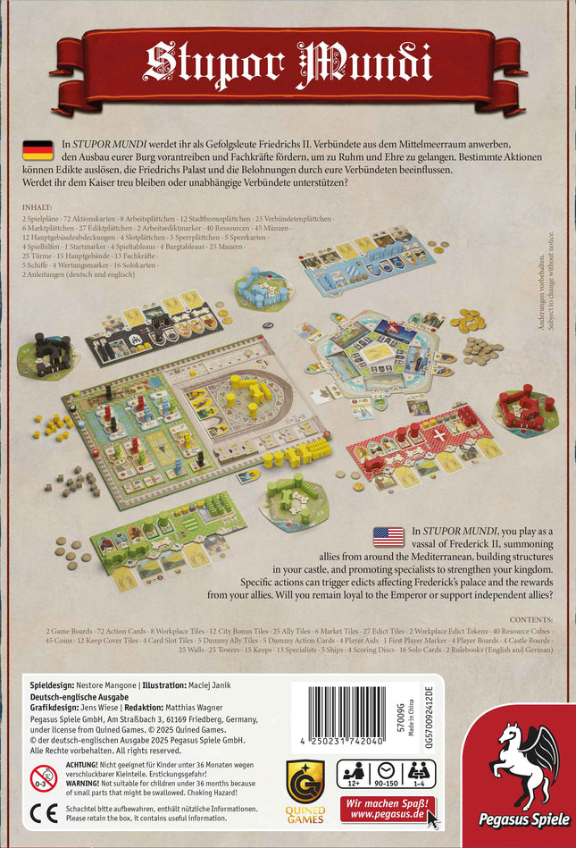Stupor Mundi board game components and box back